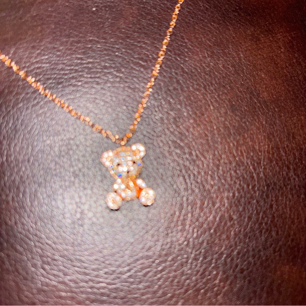 Gold Crystal Teddy Bear Necklace Dainty Jewelry